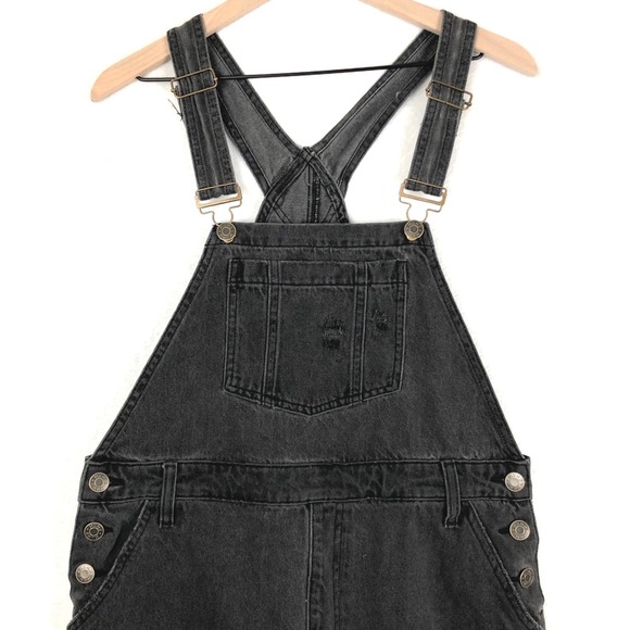 Show Me Your MUMU Portland Distressed Overalls Women's Sz L Washed Black Casual - Picture 3 of 11